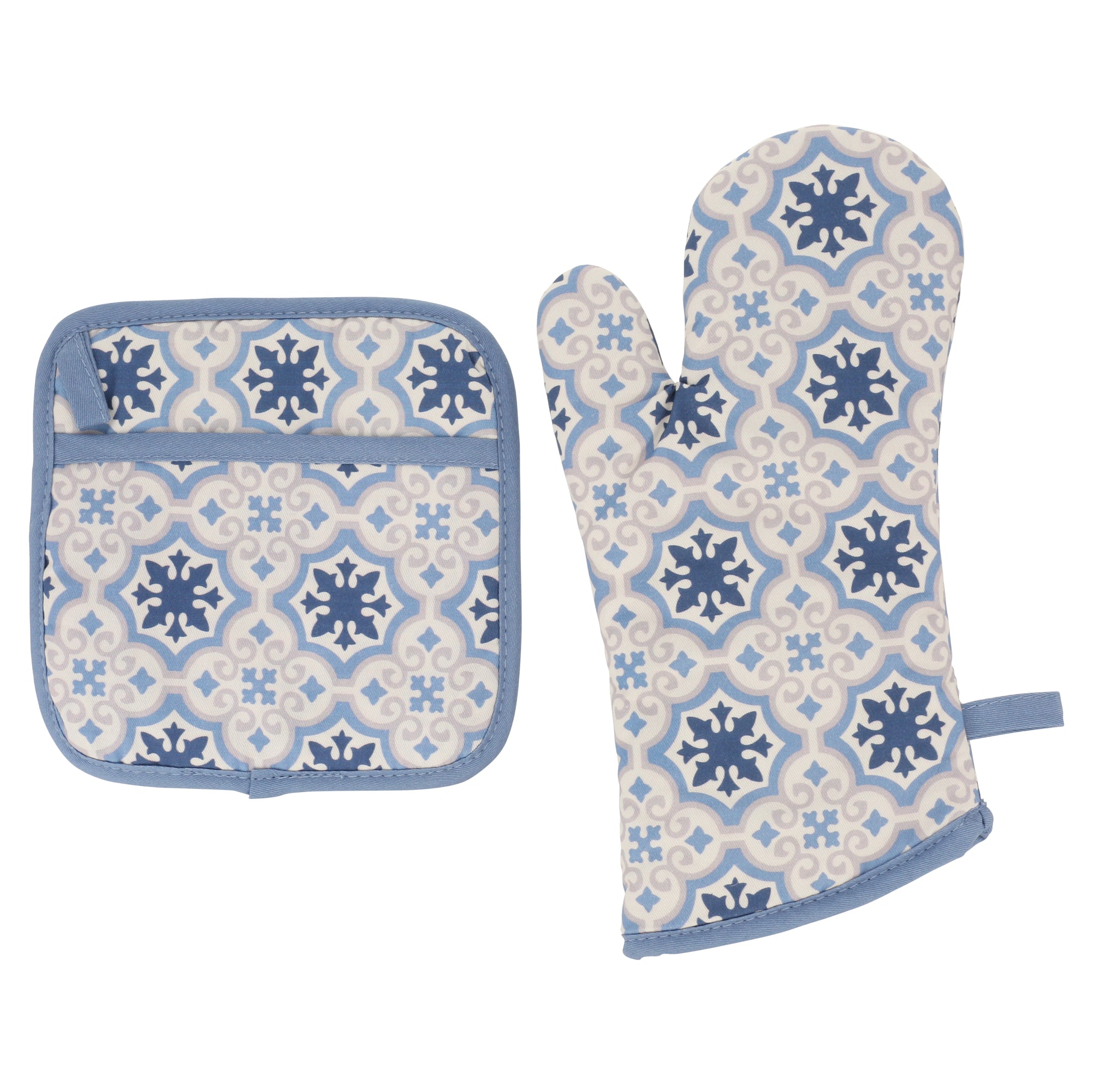 Nora Blue Mitten and Potholder Combo