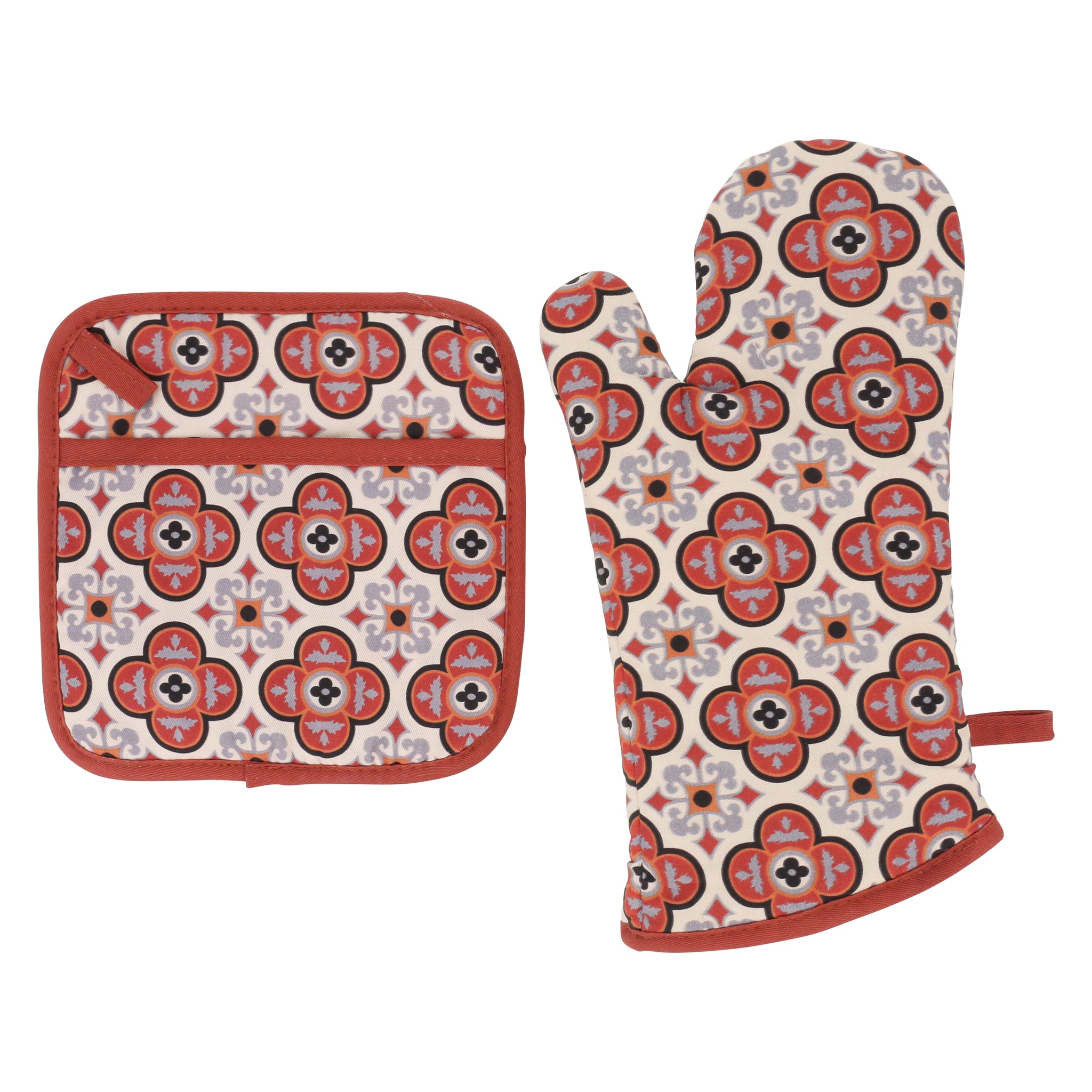 Lorraine Red Mitten and Pot Holder Combo