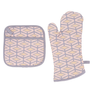 Boheme Pink and Gray Mitten and Pot Holder Combo