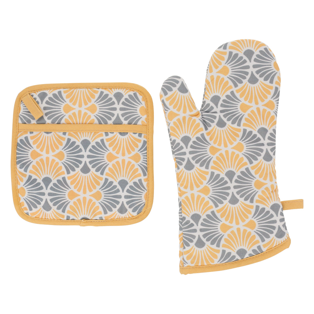 Flora Yellow and Grey Mitten and Pot Holder Combo – LiLi Homes